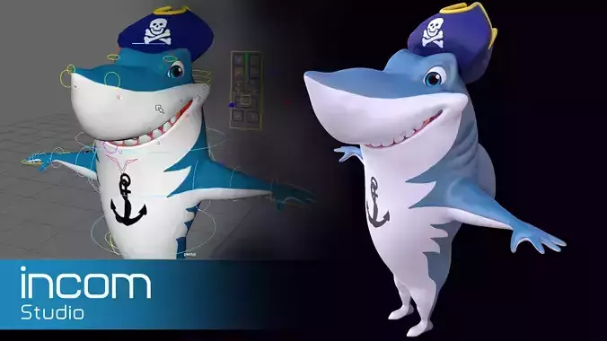 Asset - Cartoons - Animal - Shark 02 - Rig 3D model