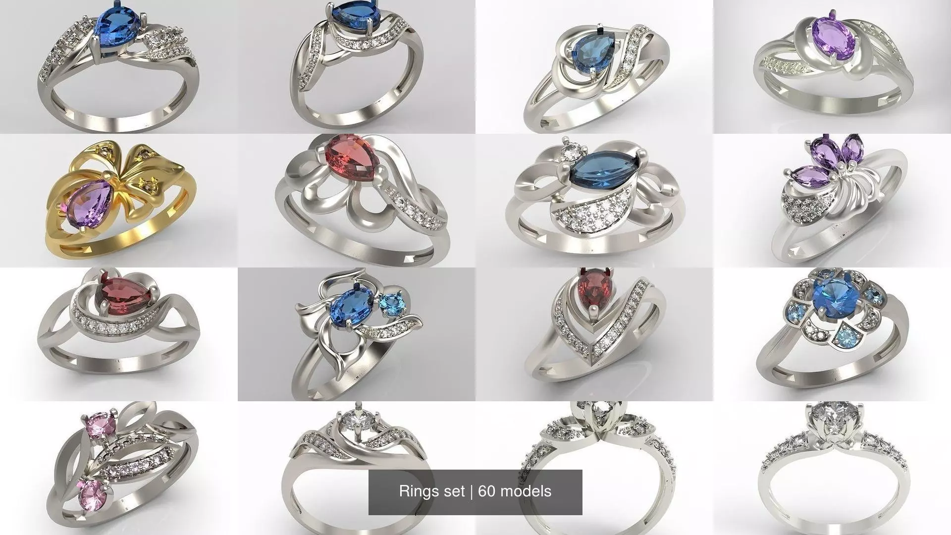 60 Women Rings set 3dm stl 3D print model 3D Model Collection_16