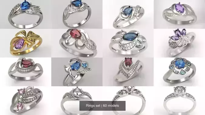 60 Women Rings set 3dm stl 3D print model