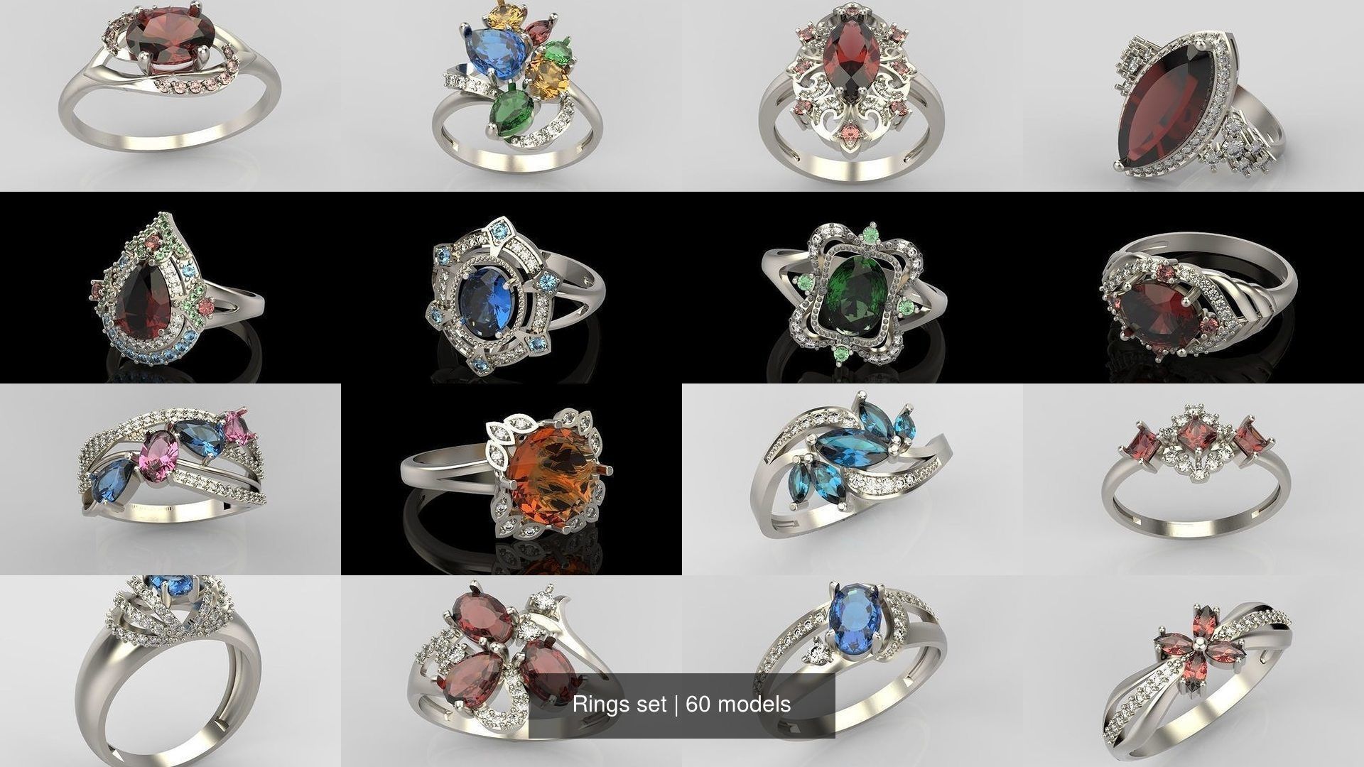 60 Women Rings set 3dm stl 3D print model 3D Model Collection_19