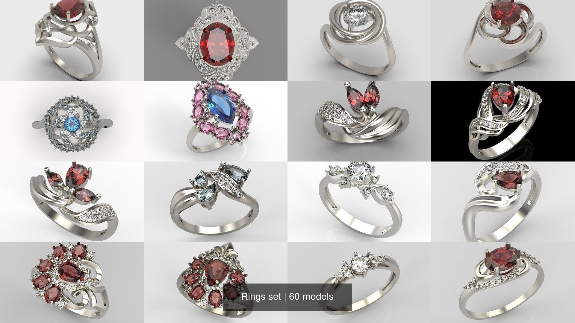 60 Women Rings set 3dm stl 3D print model 3D Model Collection_18