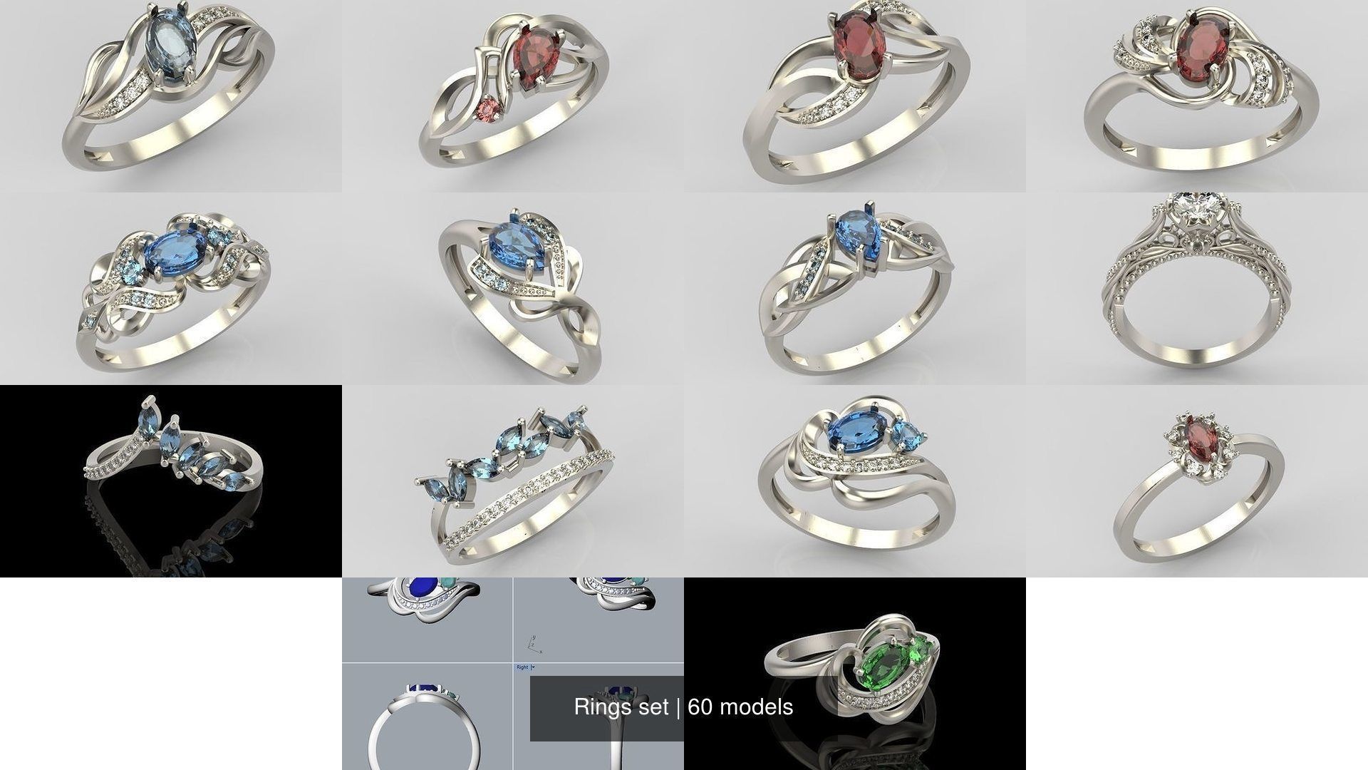 60 Women Rings set 3dm stl 3D print model 3D Model Collection_21