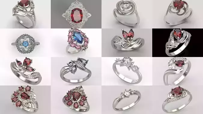 60 Women Rings set 3dm stl 3D print model 3D Model Collection