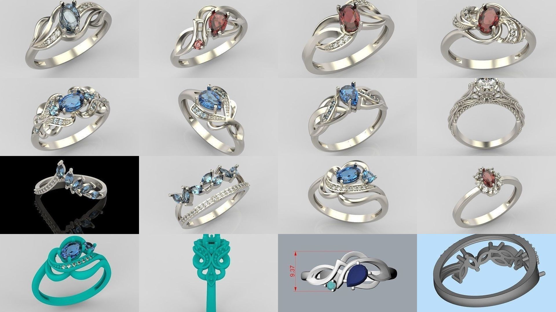 60 Women Rings set 3dm stl 3D print model 3D Model Collection_17