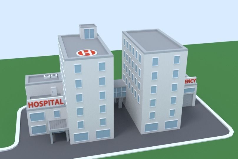 Cartoon Low Poly Hospital Low-poly 3D model_0