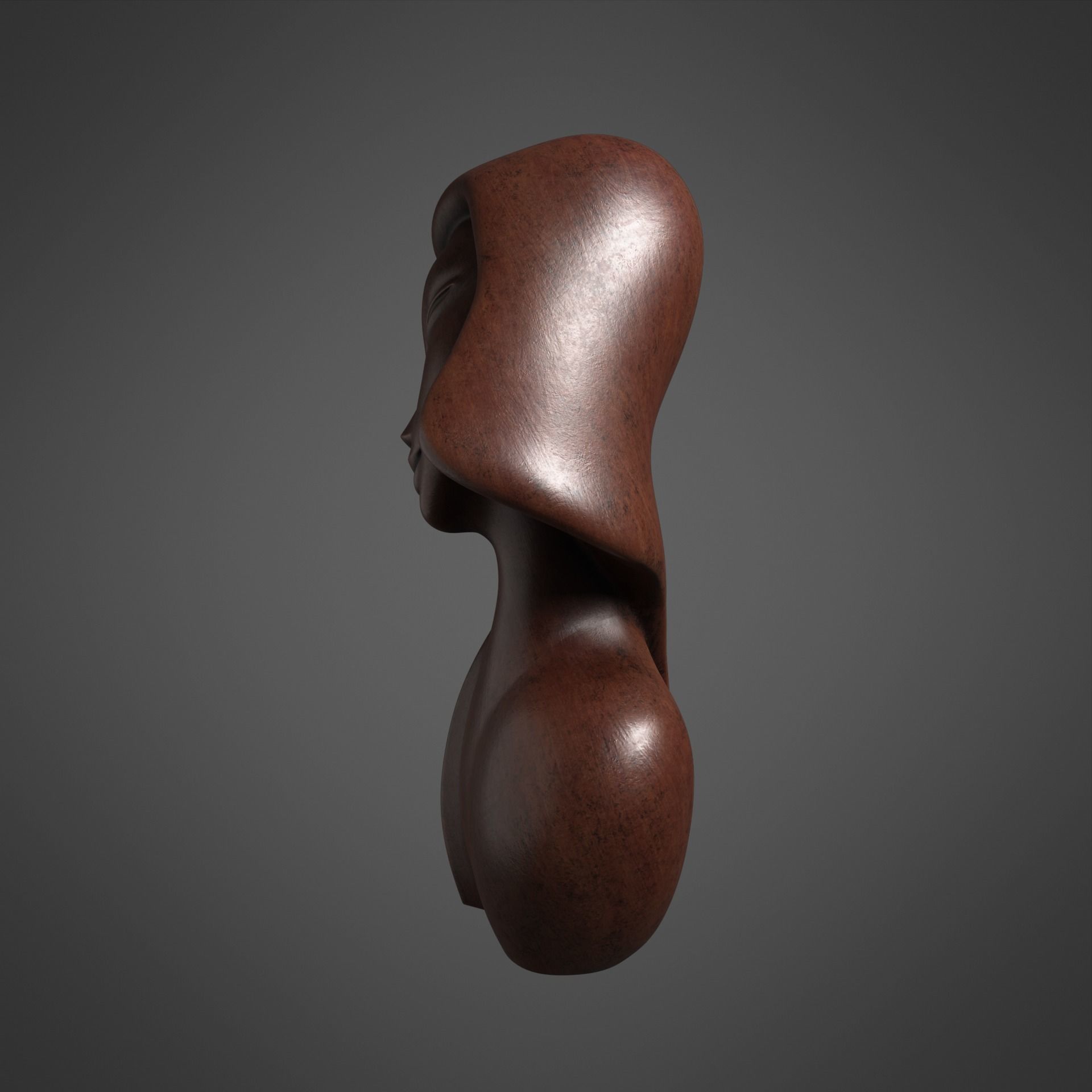 African Wood Statue 3D model_2