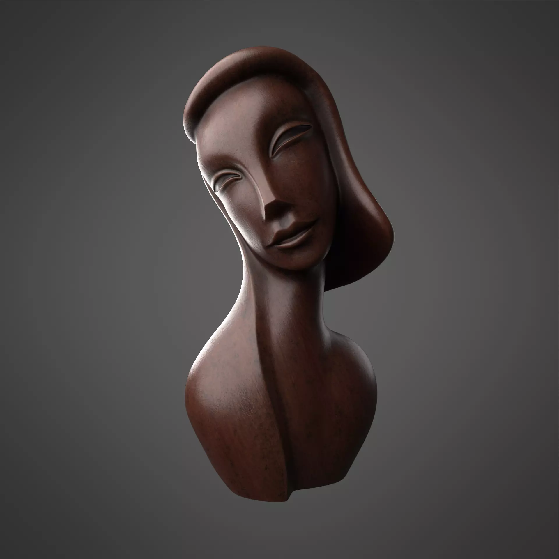 African Wood Statue 3D model_0