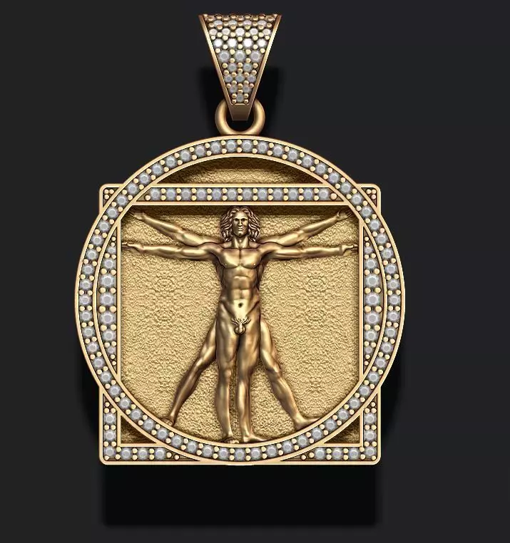 Vitruvian Man pendant basrelief 3D print model_0