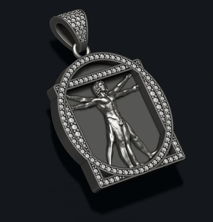 Vitruvian Man pendant basrelief 3D print model_5