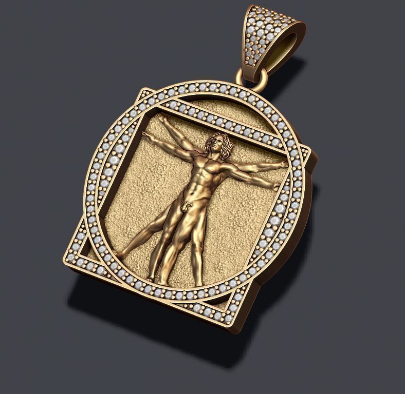 Vitruvian Man pendant basrelief 3D print model_4