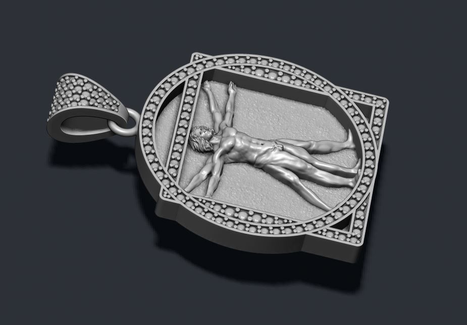 Vitruvian Man pendant basrelief 3D print model_1