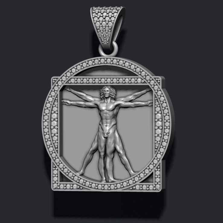Vitruvian Man pendant basrelief 3D print model_3