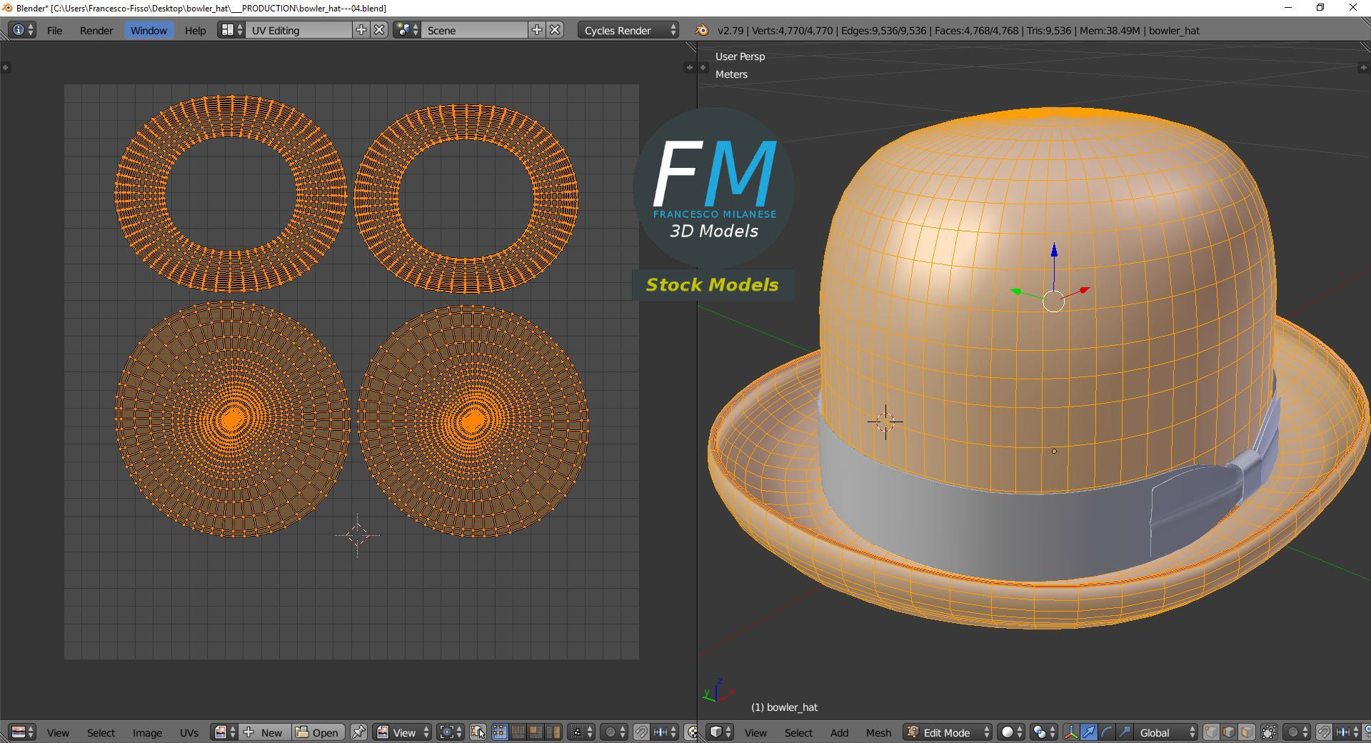 Bowler hat 3D model_10