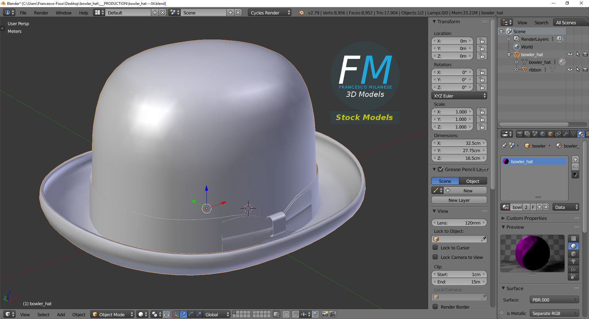 Bowler hat 3D model_9