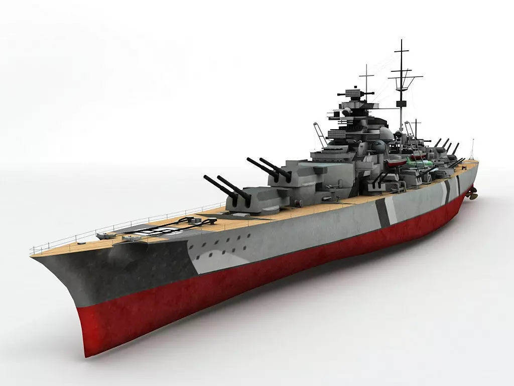 Military Battleship Bizmarck 3D model_0