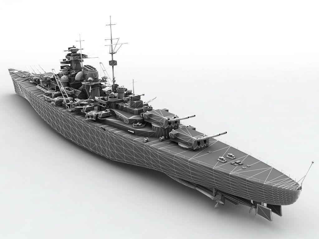 Military Battleship Bizmarck 3D model_4