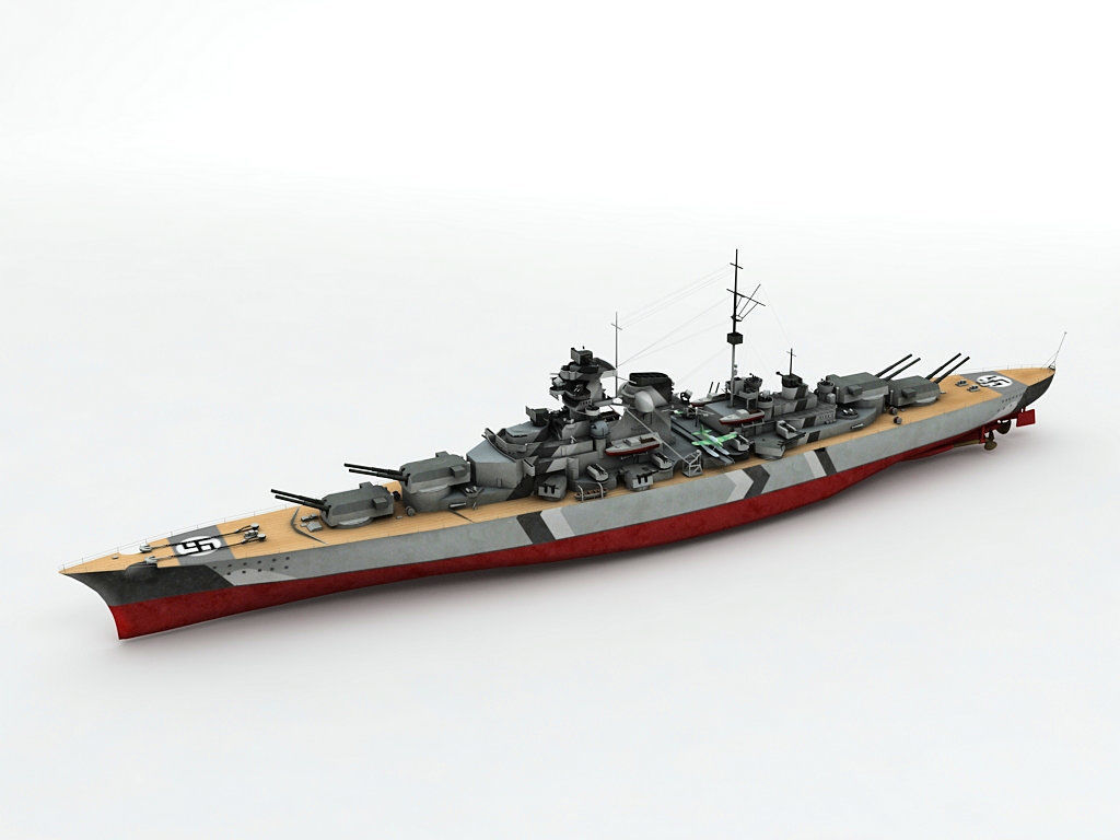 Military Battleship Bizmarck 3D model_1