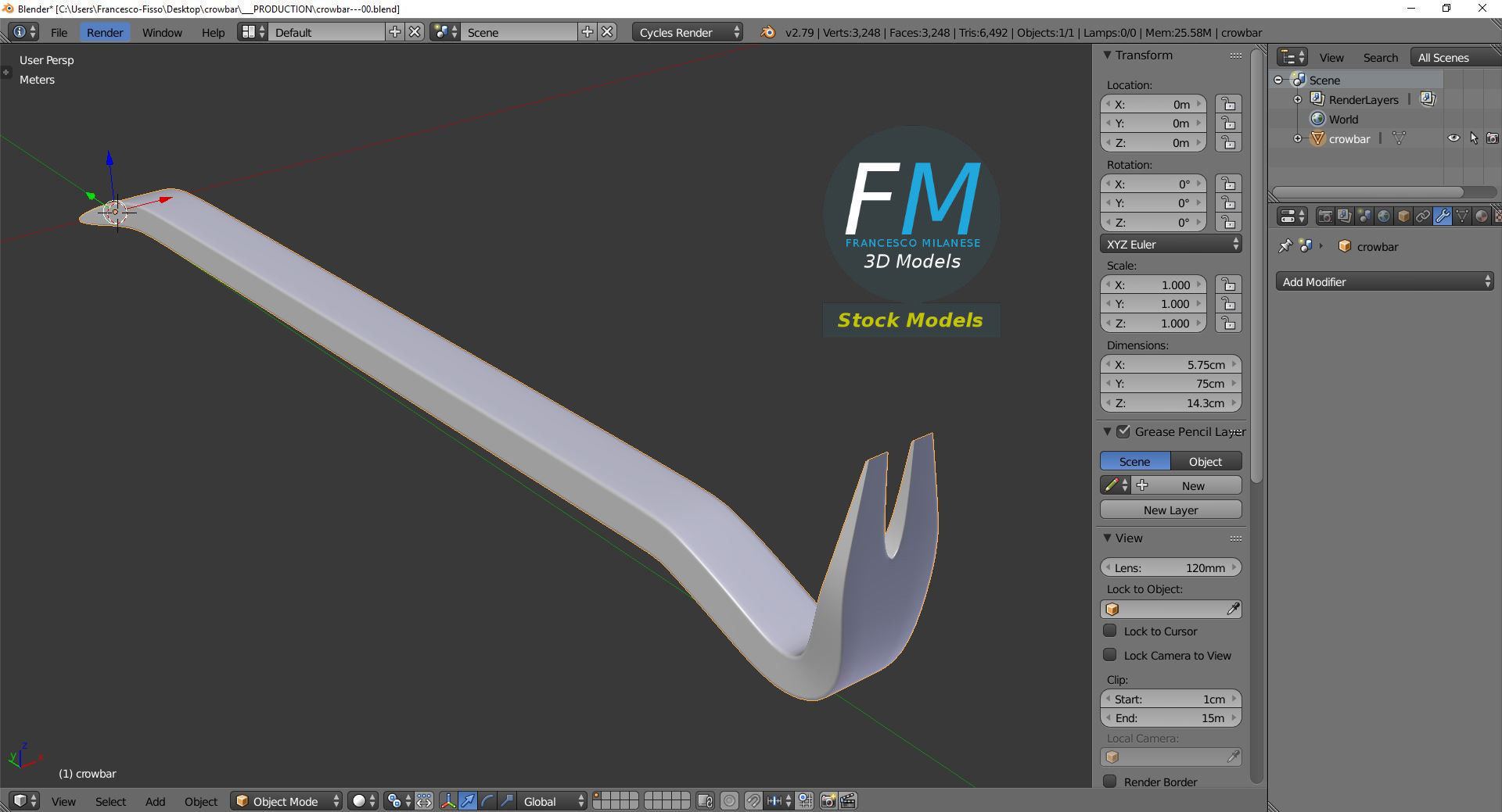Crowbar metal tool 3D model_9