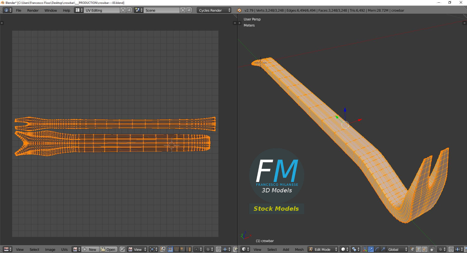 Crowbar metal tool 3D model_10