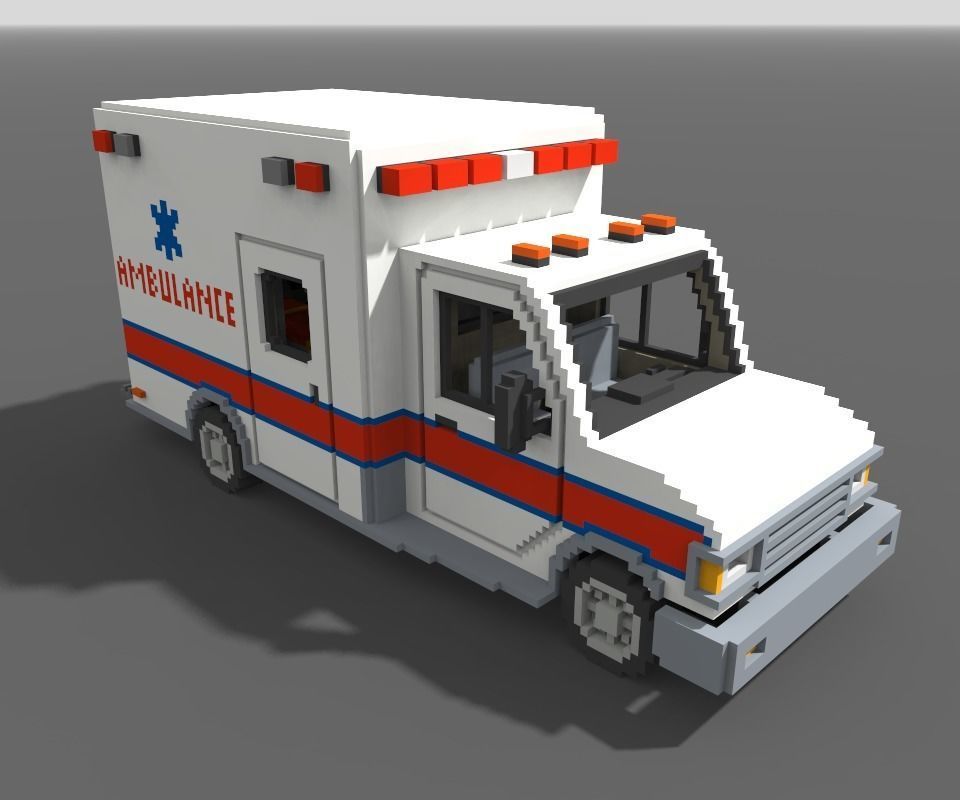 Voxel Ambulance Low-poly 3D model_7