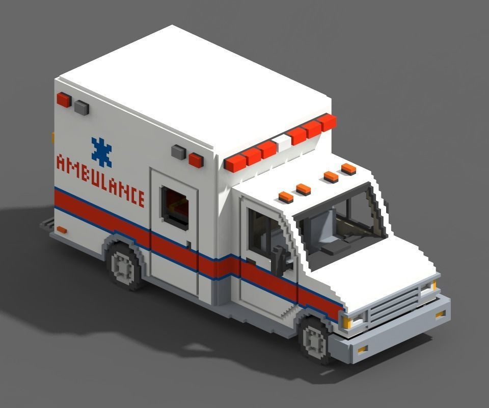 Voxel Ambulance Low-poly 3D model_2