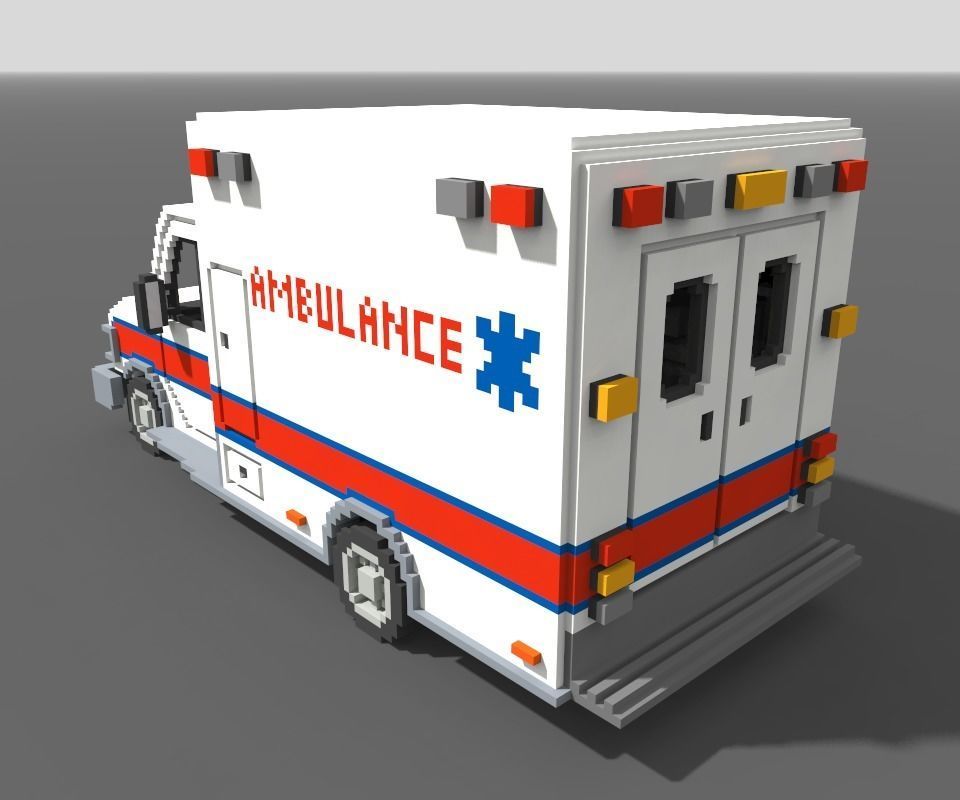 Voxel Ambulance Low-poly 3D model_5