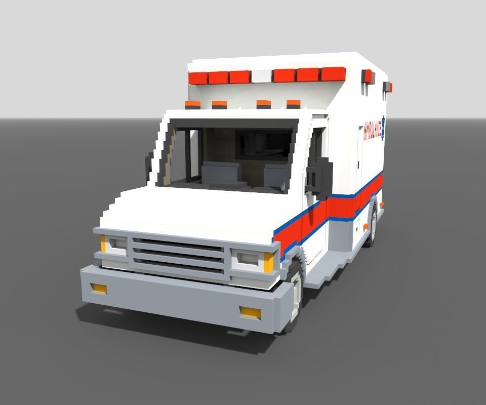 Voxel Ambulance Low-poly 3D model_8
