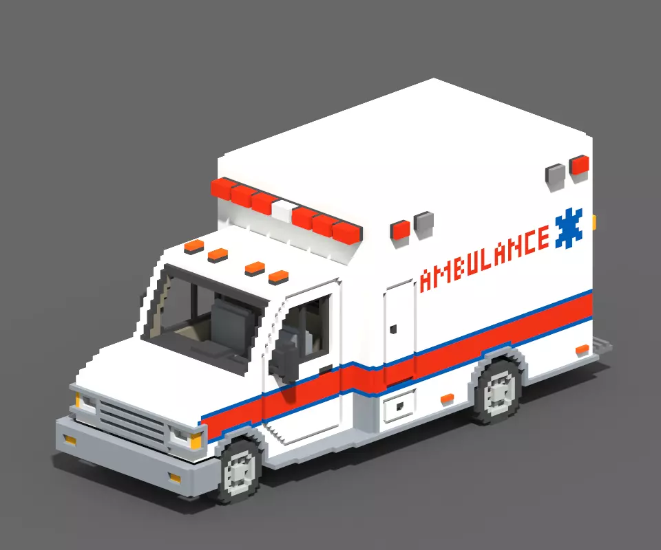 Voxel Ambulance Low-poly 3D model_0