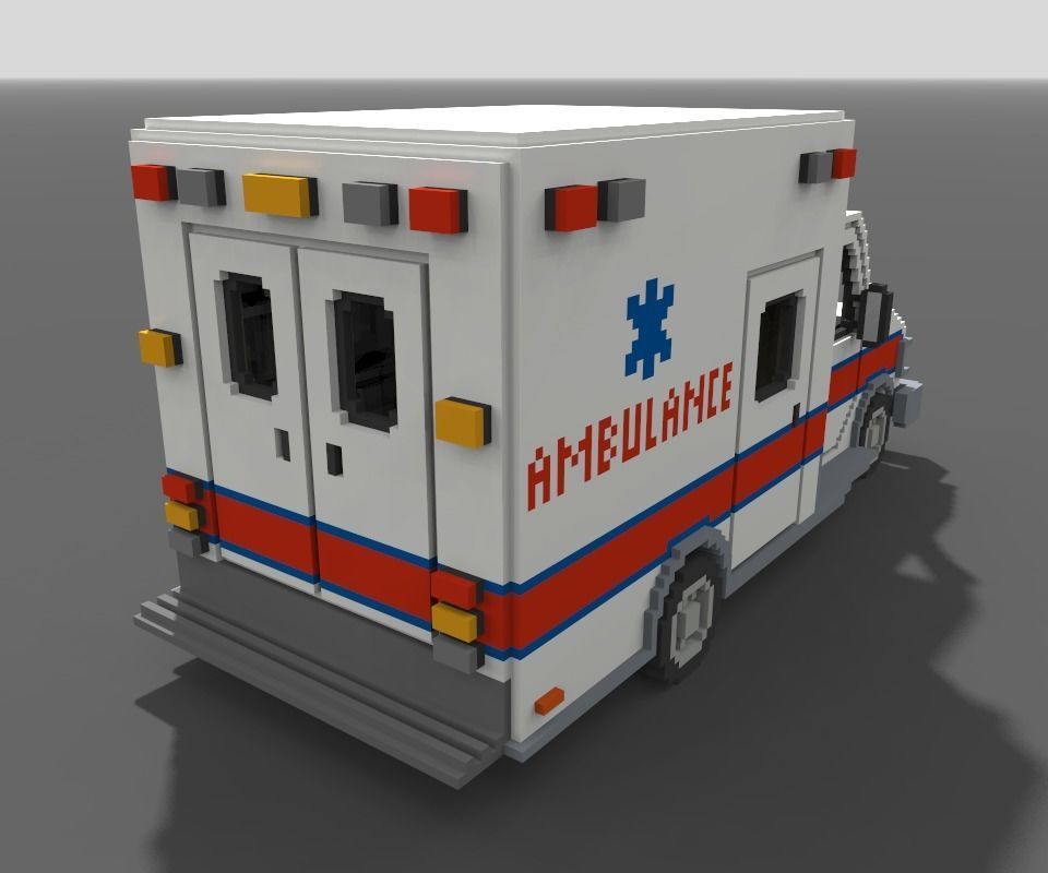 Voxel Ambulance Low-poly 3D model_6