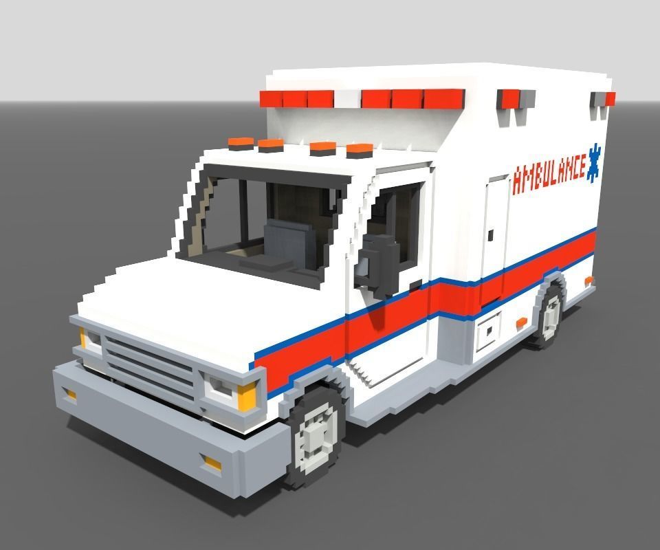 Voxel Ambulance Low-poly 3D model_4