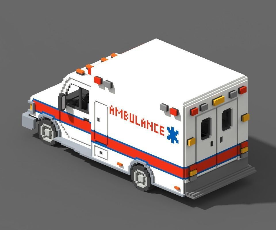 Voxel Ambulance Low-poly 3D model_3