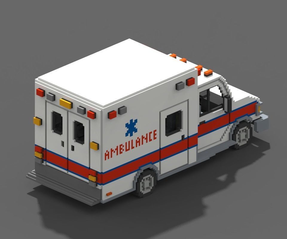 Voxel Ambulance Low-poly 3D model_1