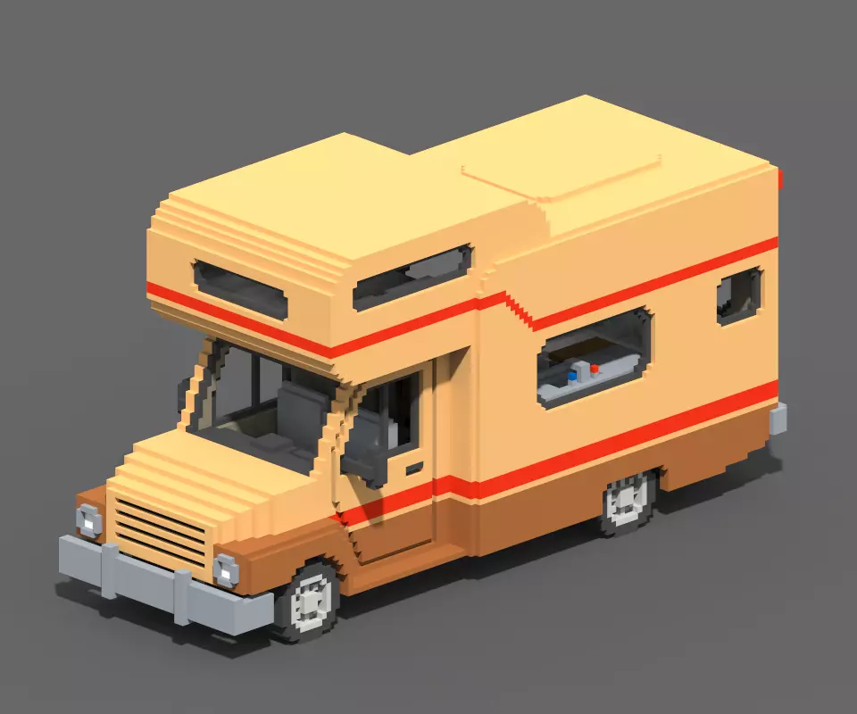 Voxel Motorhome Low-poly 3D model_0