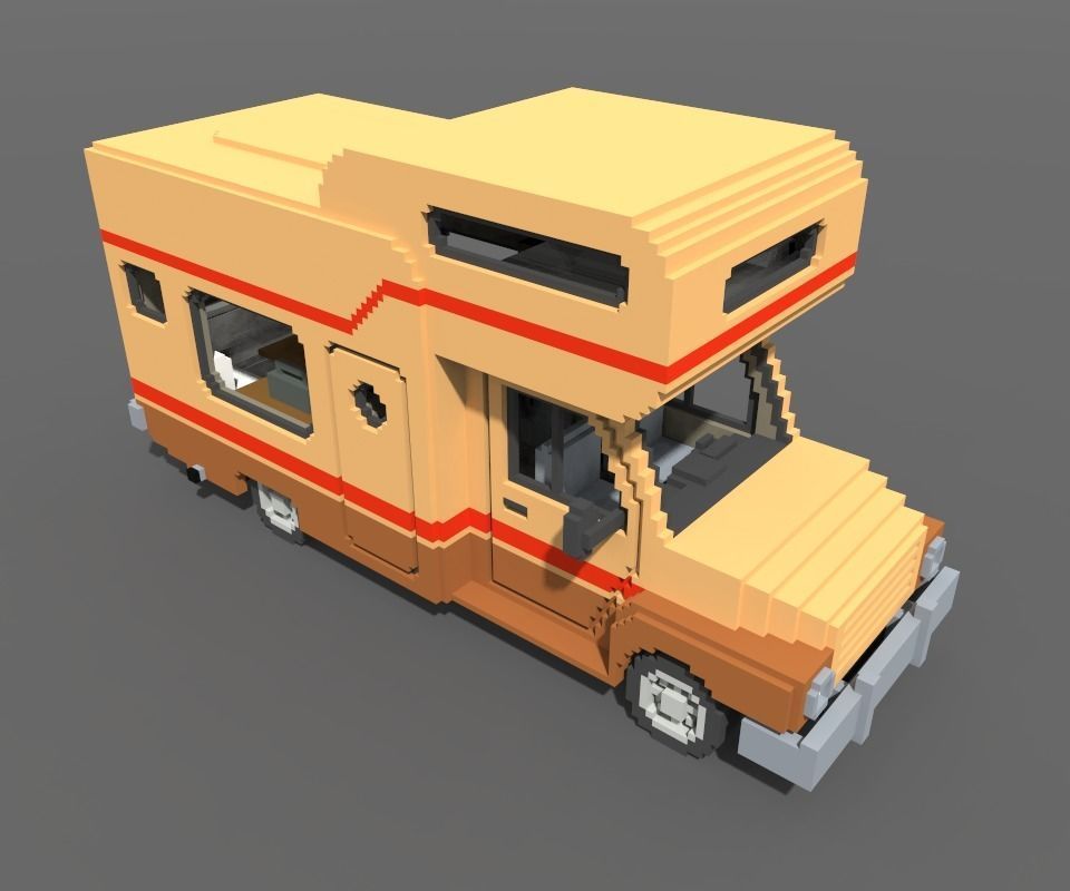 Voxel Motorhome Low-poly 3D model_9