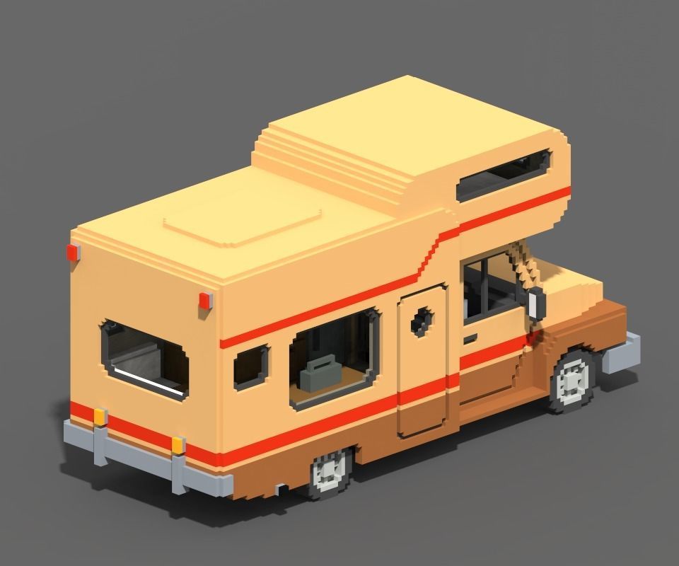 Voxel Motorhome Low-poly 3D model_1
