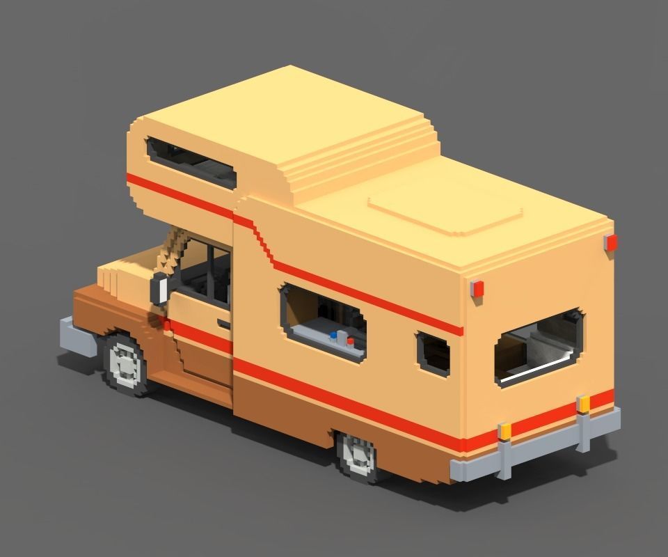Voxel Motorhome Low-poly 3D model_3