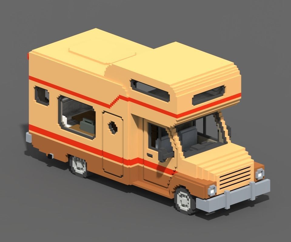 Voxel Motorhome Low-poly 3D model_2