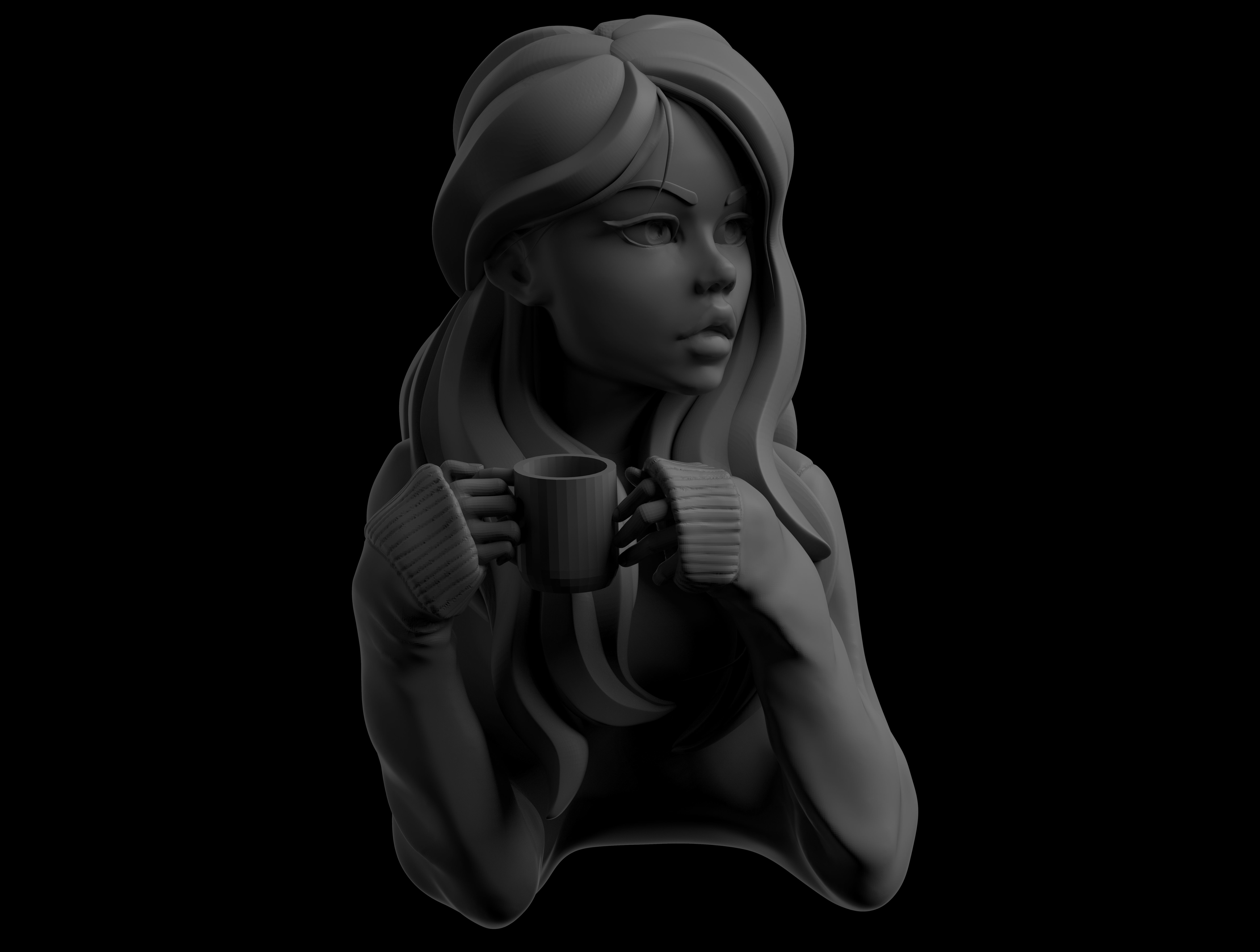 Girl drinking water 3D print model_1