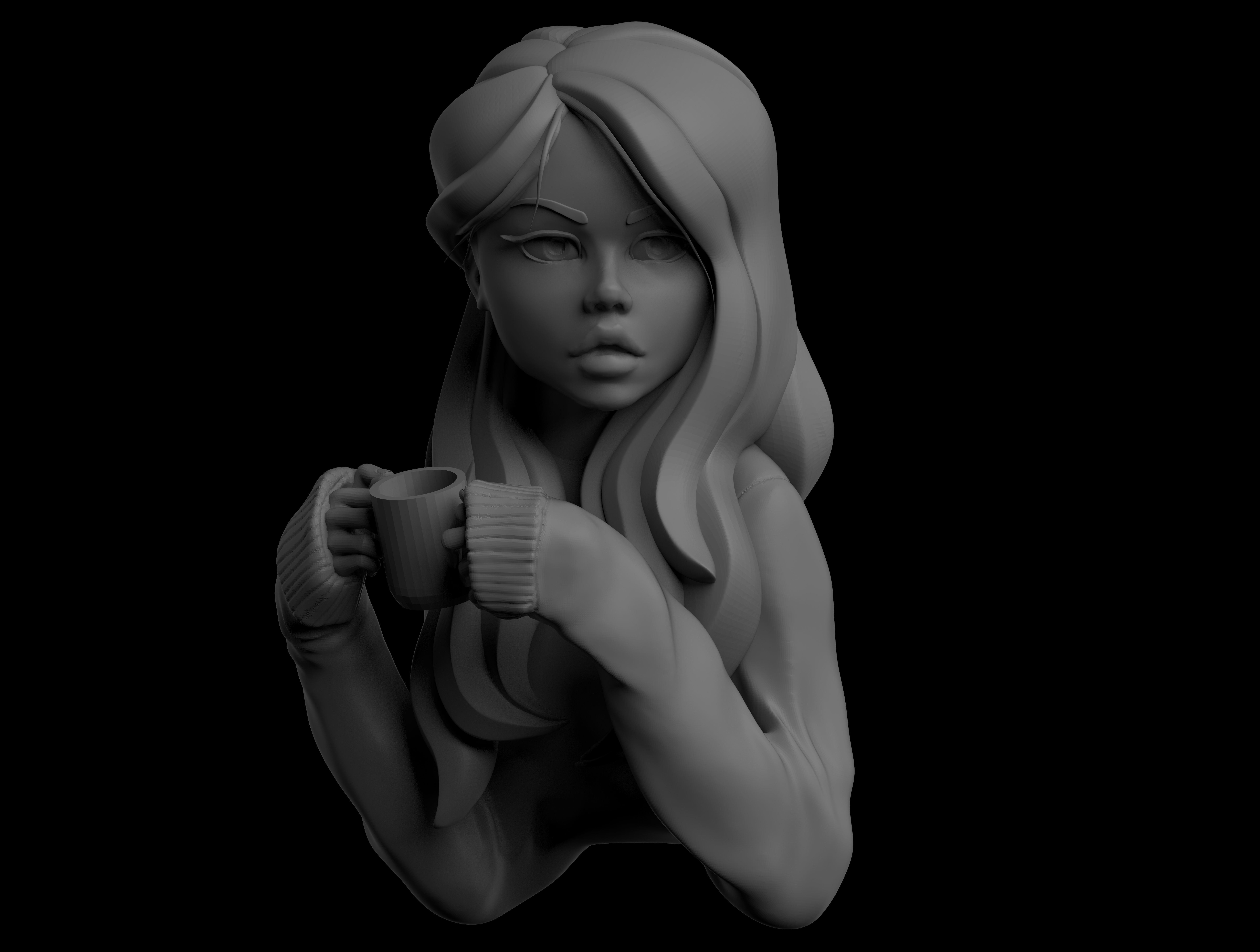 Girl drinking water 3D print model_0