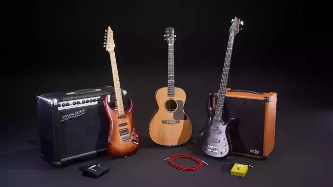 Low poly guitar collection two electric guitars 