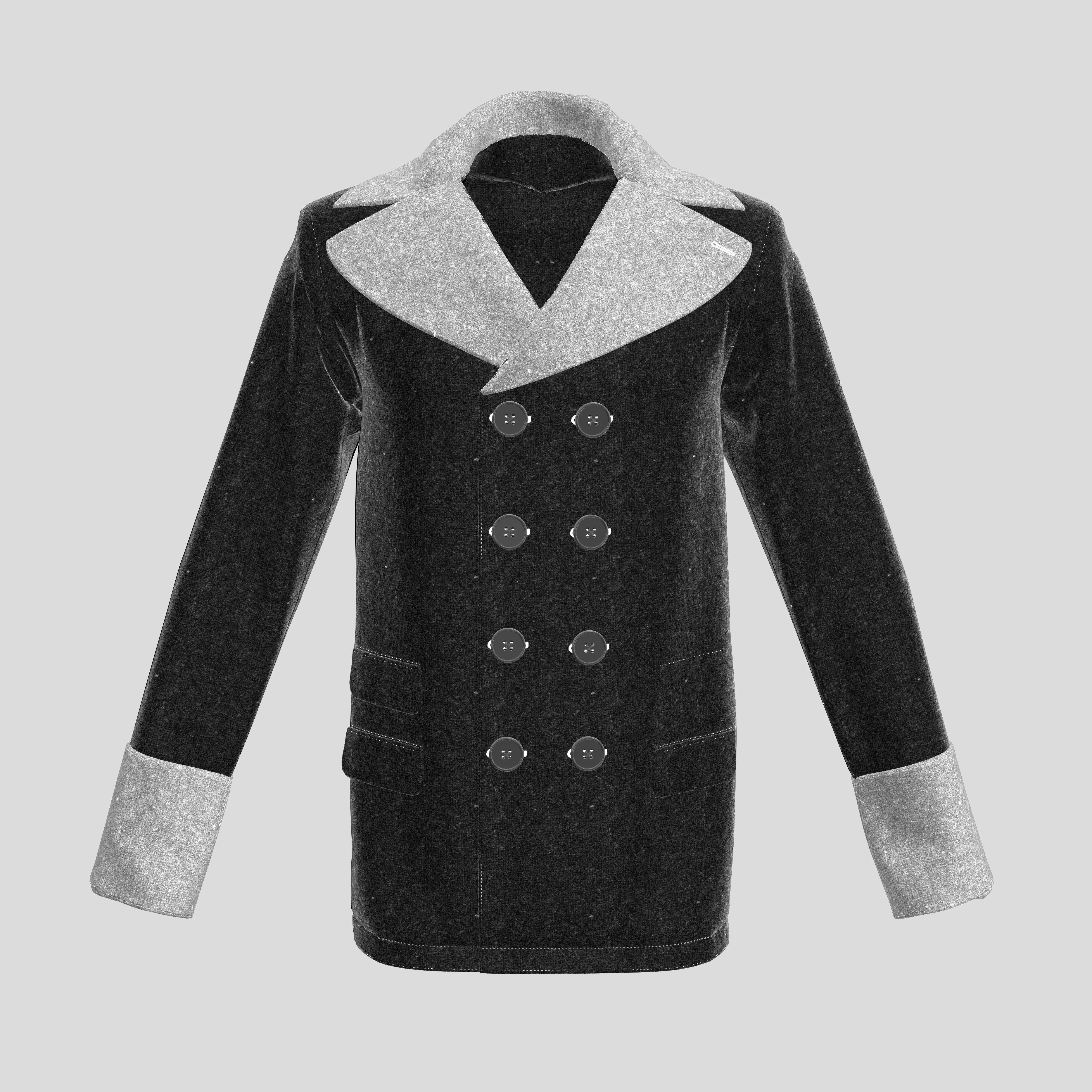 3D Men Double Breasted Jacket model 3D model_0