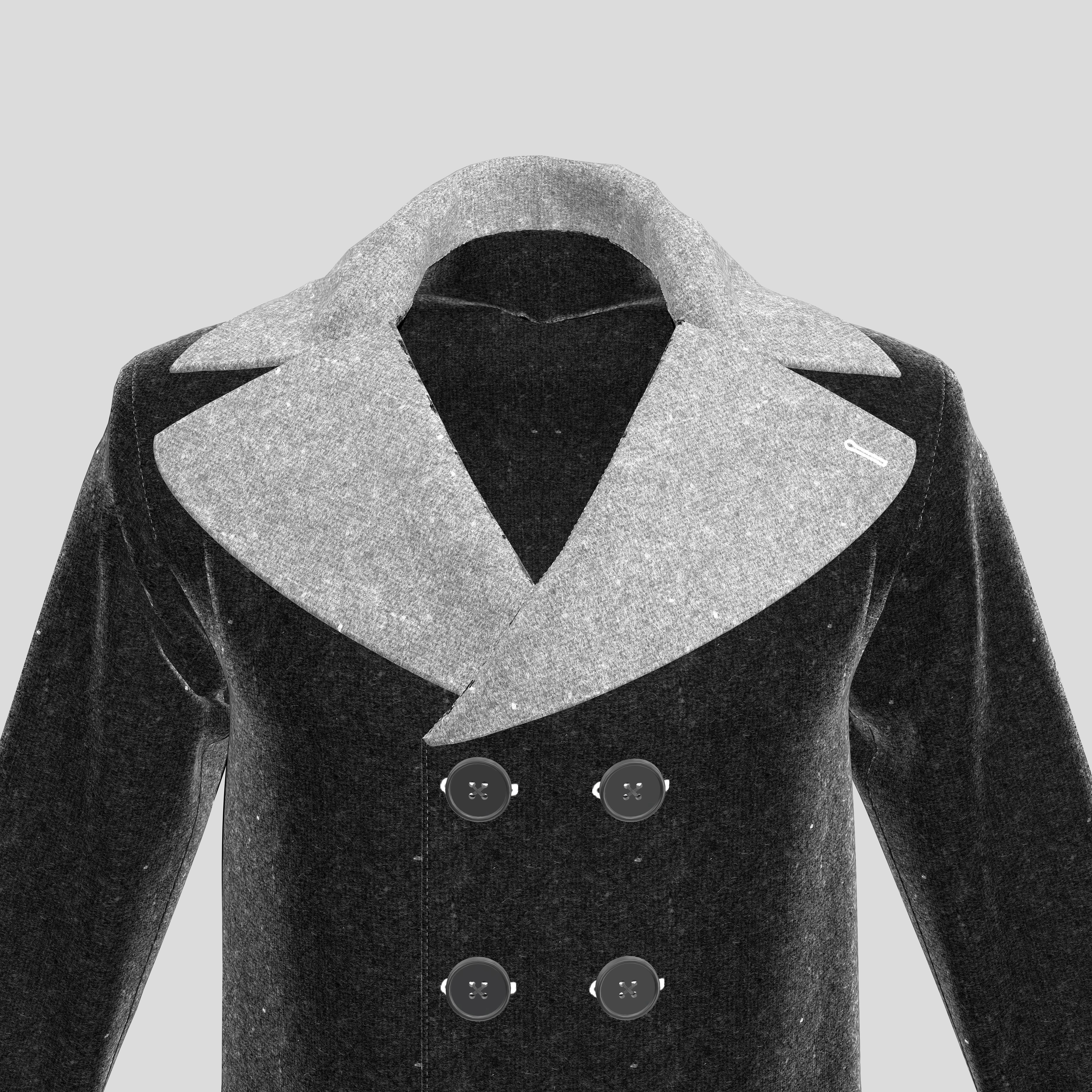3D Men Double Breasted Jacket model 3D model_2