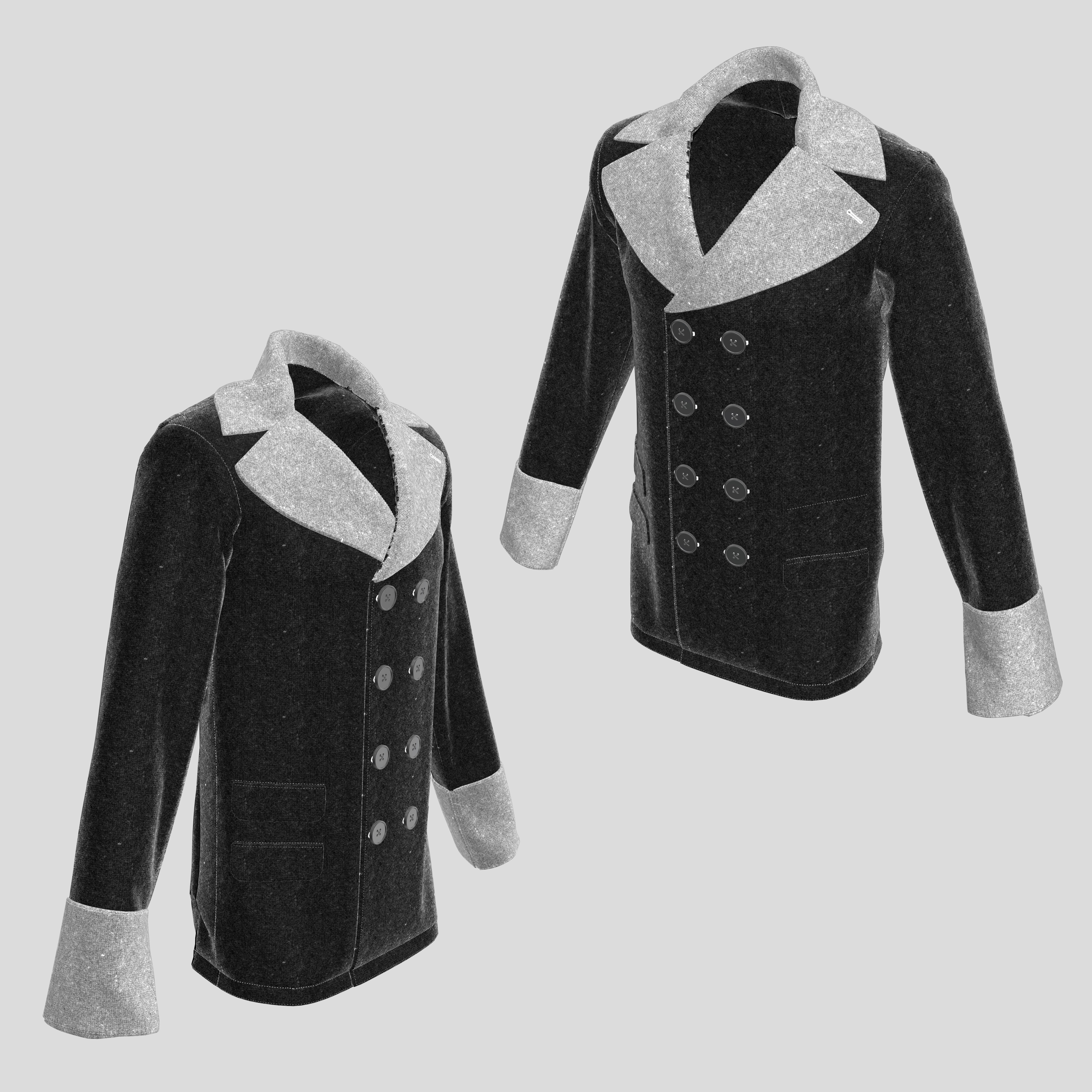 3D Men Double Breasted Jacket model 3D model_5