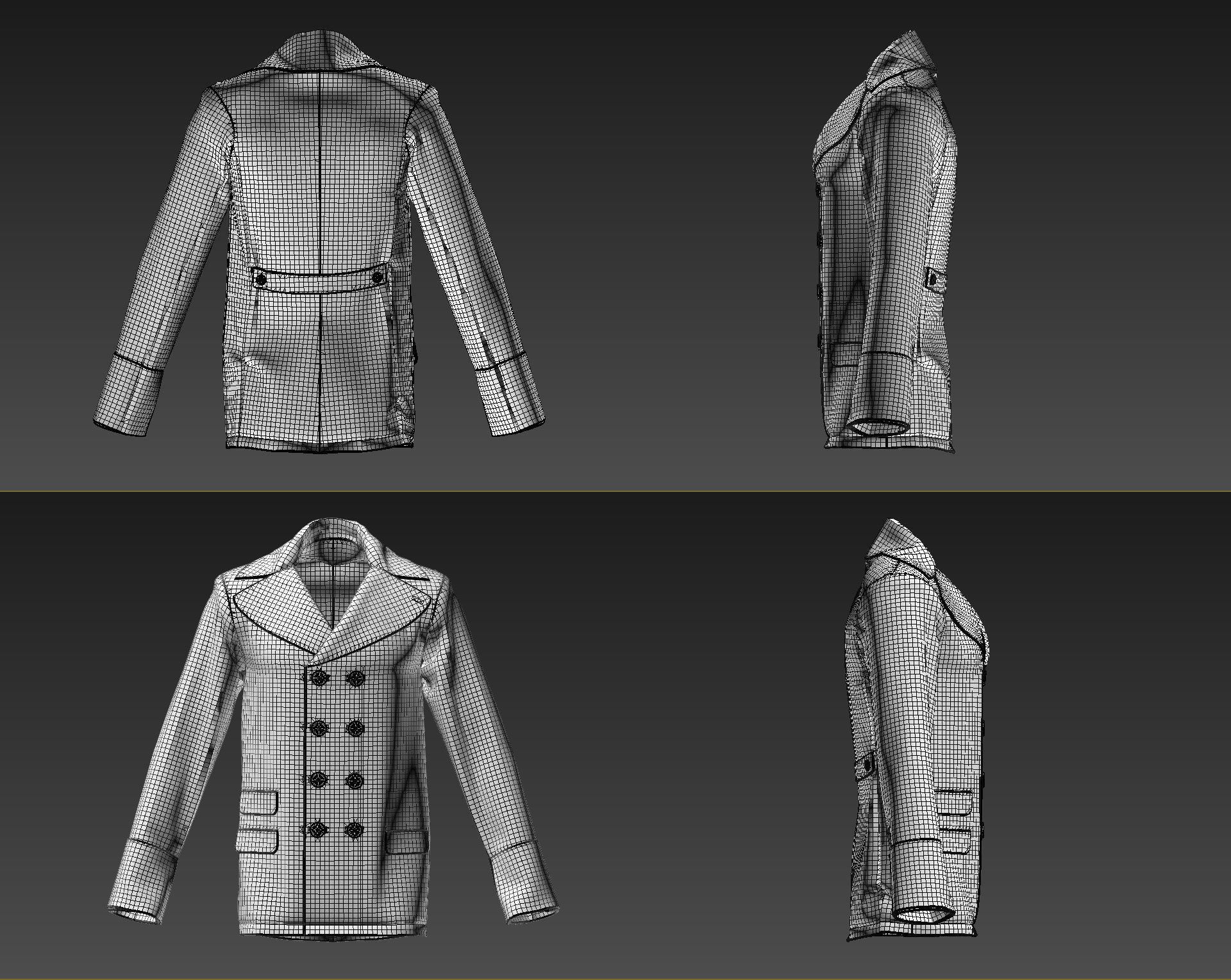 3D Men Double Breasted Jacket model 3D model_6