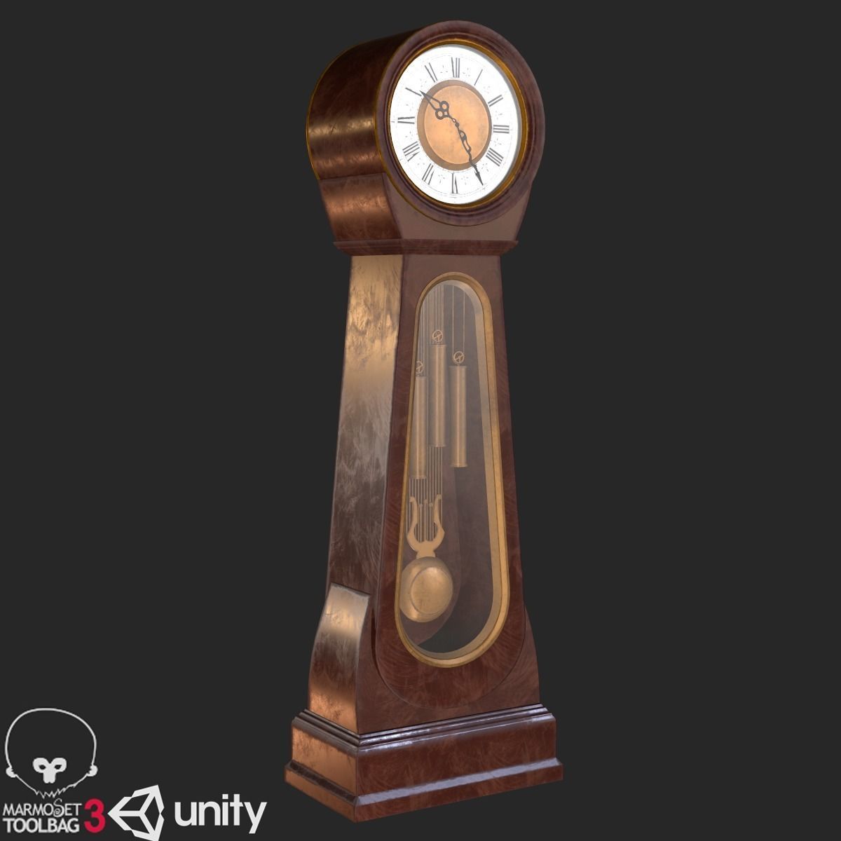 Classic Grandfather Clock PBR Low-poly 3D model_1