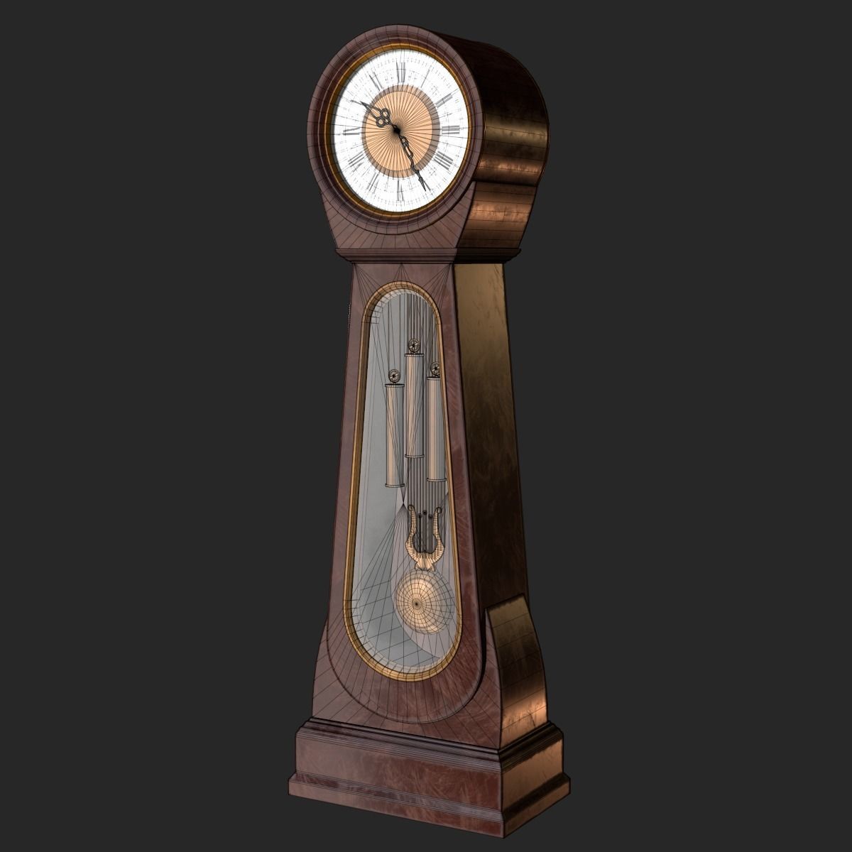 Classic Grandfather Clock PBR Low-poly 3D model_12