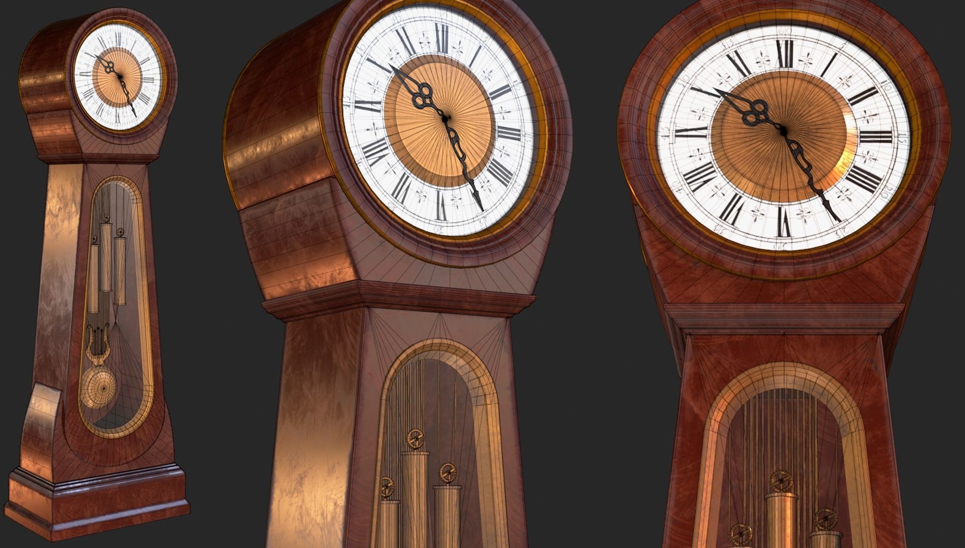 Classic Grandfather Clock PBR Low-poly 3D model_6
