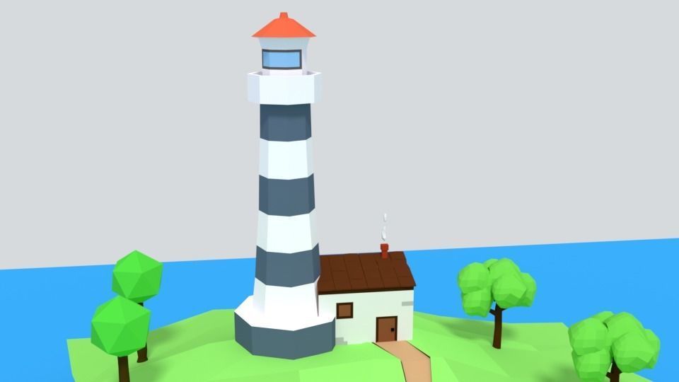 Low Poly Cartoon Lighthouse Island Scene Low-poly 3D model_10