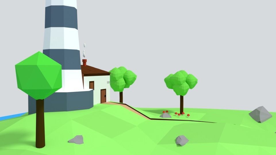 Low Poly Cartoon Lighthouse Island Scene Low-poly 3D model_11