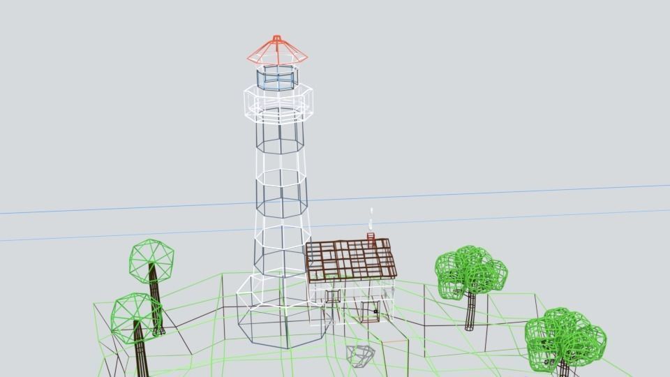 Low Poly Cartoon Lighthouse Island Scene Low-poly 3D model_17